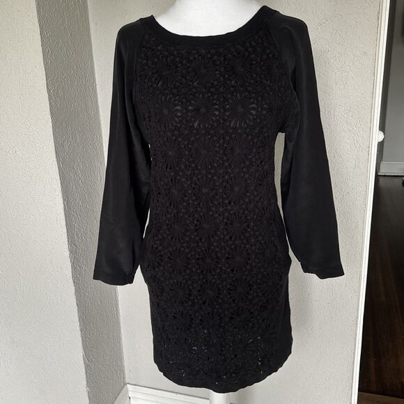 Anthropologie Cluny Embroidered Black Silk Cashmere Blend Dress Size Medium - Picture 2 of 11